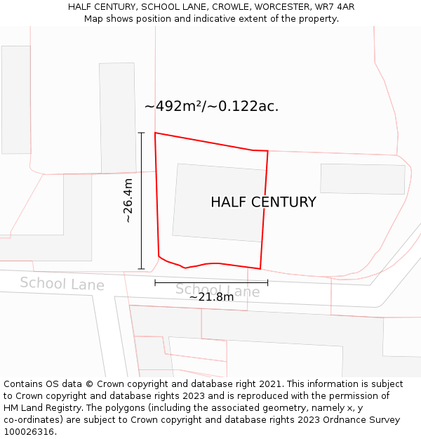 HALF CENTURY, SCHOOL LANE, CROWLE, WORCESTER, WR7 4AR: Plot and title map