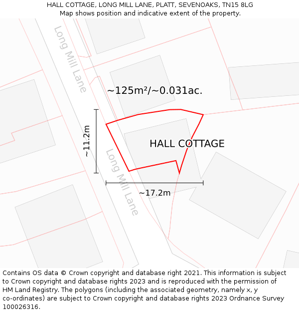 HALL COTTAGE, LONG MILL LANE, PLATT, SEVENOAKS, TN15 8LG: Plot and title map