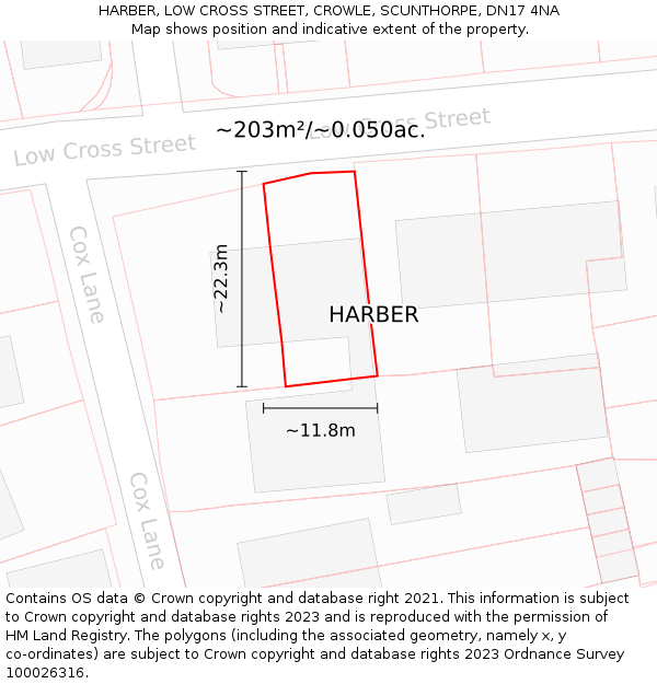 HARBER, LOW CROSS STREET, CROWLE, SCUNTHORPE, DN17 4NA: Plot and title map