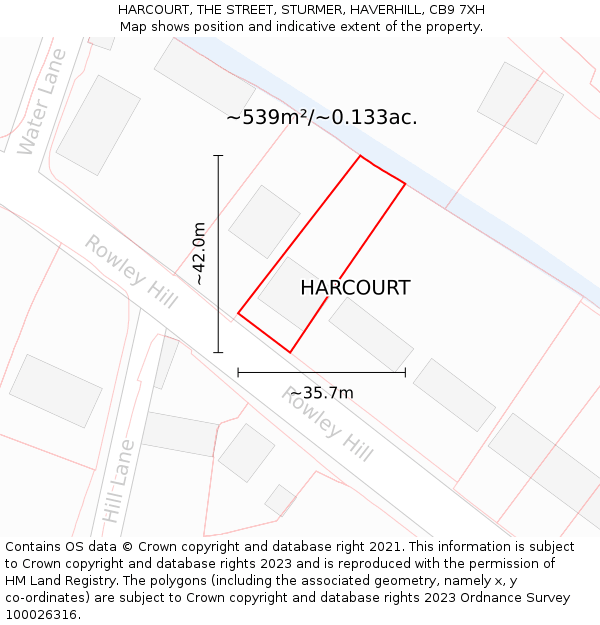 HARCOURT, THE STREET, STURMER, HAVERHILL, CB9 7XH: Plot and title map