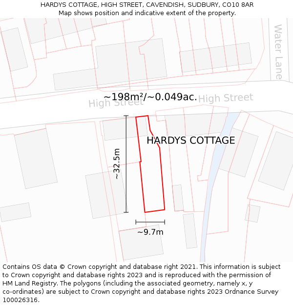 HARDYS COTTAGE, HIGH STREET, CAVENDISH, SUDBURY, CO10 8AR: Plot and title map