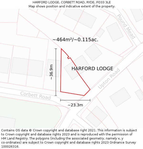 HARFORD LODGE, CORBETT ROAD, RYDE, PO33 3LE: Plot and title map