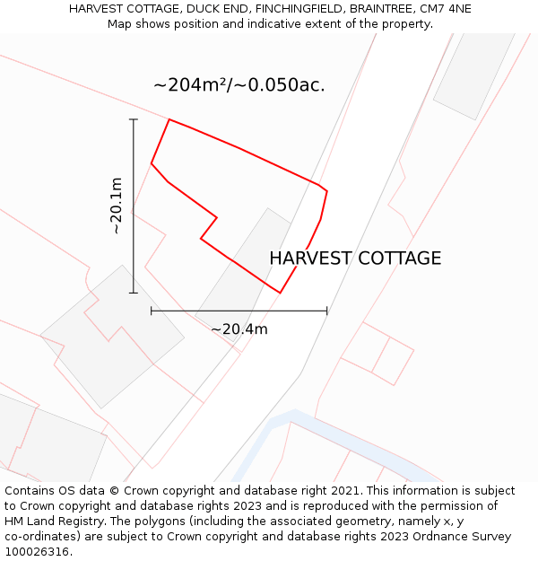 HARVEST COTTAGE, DUCK END, FINCHINGFIELD, BRAINTREE, CM7 4NE: Plot and title map