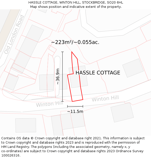 HASSLE COTTAGE, WINTON HILL, STOCKBRIDGE, SO20 6HL: Plot and title map