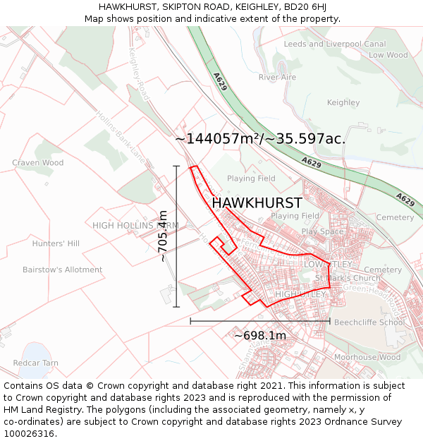 HAWKHURST, SKIPTON ROAD, KEIGHLEY, BD20 6HJ: Plot and title map