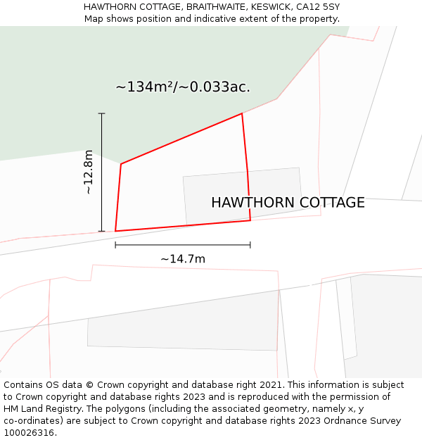 HAWTHORN COTTAGE, BRAITHWAITE, KESWICK, CA12 5SY: Plot and title map