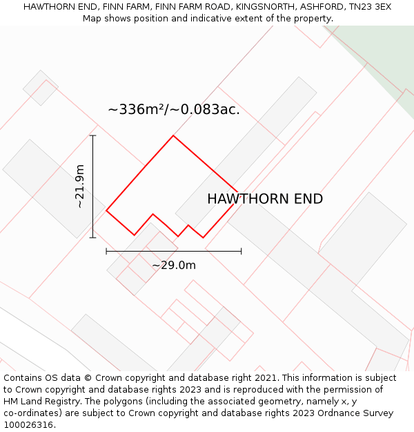 HAWTHORN END, FINN FARM, FINN FARM ROAD, KINGSNORTH, ASHFORD, TN23 3EX: Plot and title map