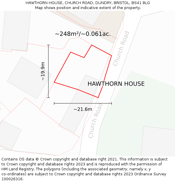 HAWTHORN HOUSE, CHURCH ROAD, DUNDRY, BRISTOL, BS41 8LG: Plot and title map