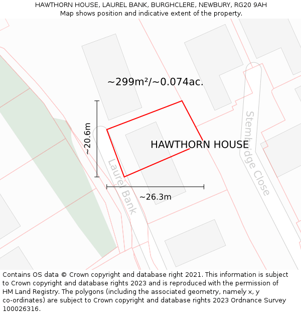 HAWTHORN HOUSE, LAUREL BANK, BURGHCLERE, NEWBURY, RG20 9AH: Plot and title map