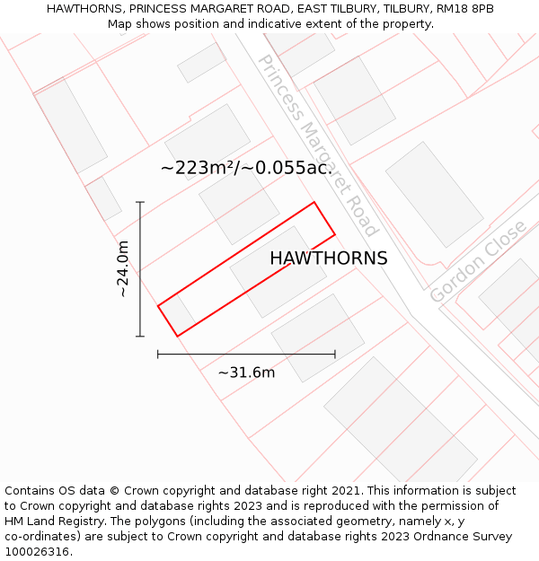 HAWTHORNS, PRINCESS MARGARET ROAD, EAST TILBURY, TILBURY, RM18 8PB: Plot and title map