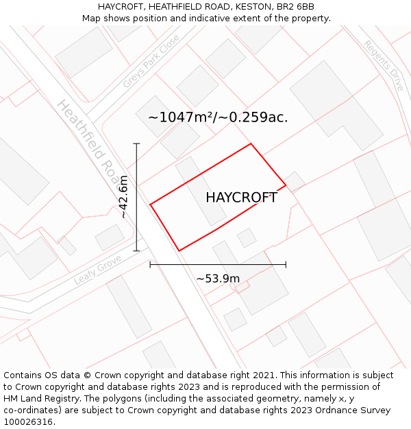 HAYCROFT, HEATHFIELD ROAD, KESTON, BR2 6BB: Plot and title map