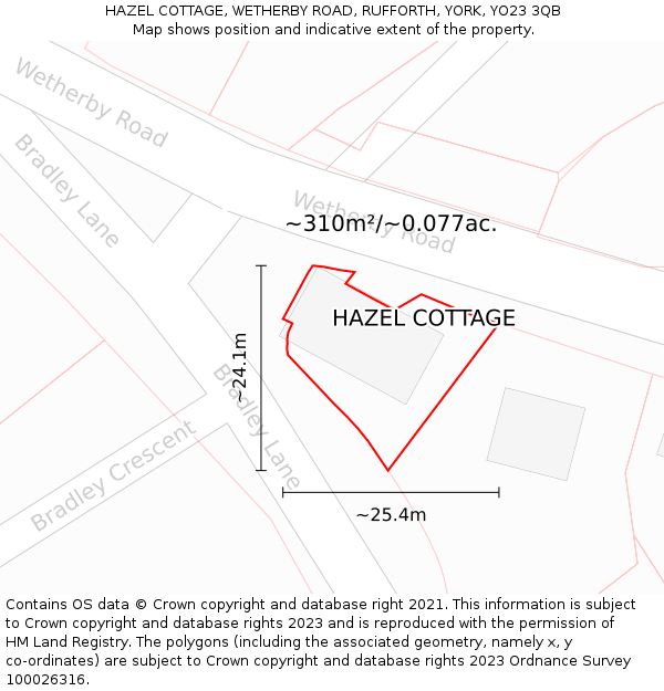 HAZEL COTTAGE, WETHERBY ROAD, RUFFORTH, YORK, YO23 3QB: Plot and title map