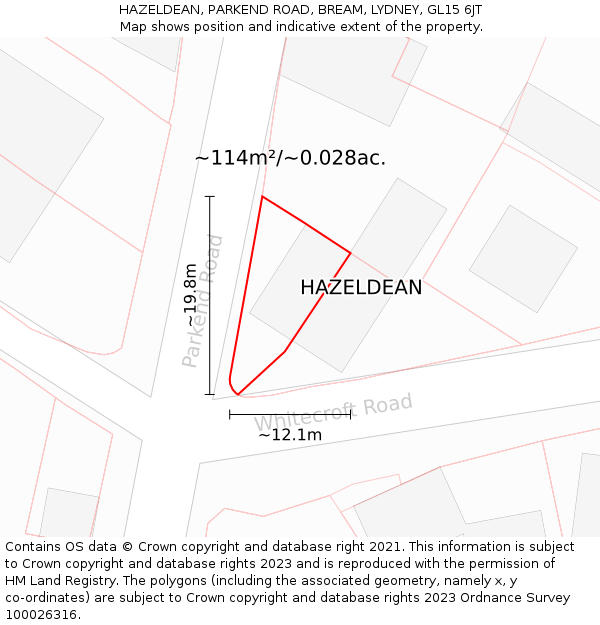 HAZELDEAN, PARKEND ROAD, BREAM, LYDNEY, GL15 6JT: Plot and title map