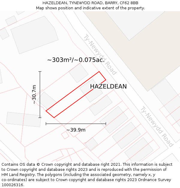 HAZELDEAN, TYNEWYDD ROAD, BARRY, CF62 8BB: Plot and title map