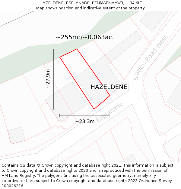 HAZELDENE, ESPLANADE, PENMAENMAWR, LL34 6LT: Plot and title map