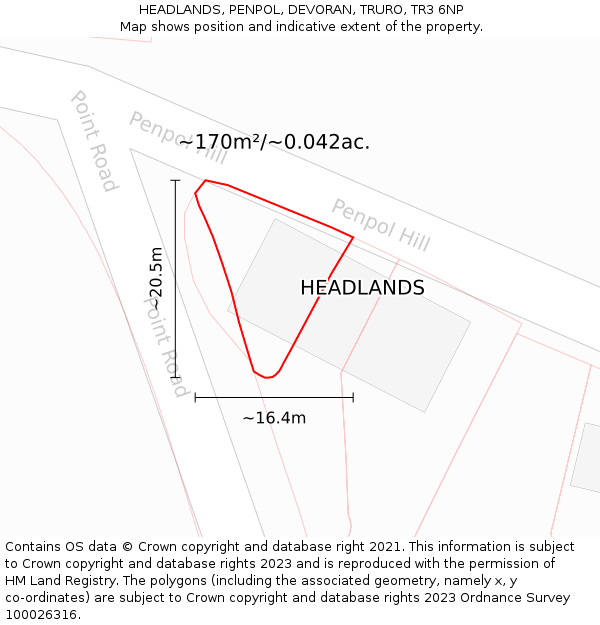 HEADLANDS, PENPOL, DEVORAN, TRURO, TR3 6NP: Plot and title map