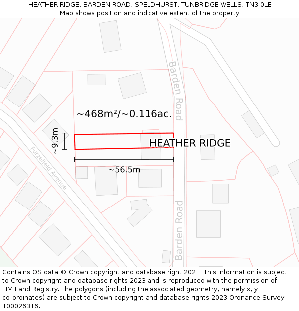 HEATHER RIDGE, BARDEN ROAD, SPELDHURST, TUNBRIDGE WELLS, TN3 0LE: Plot and title map