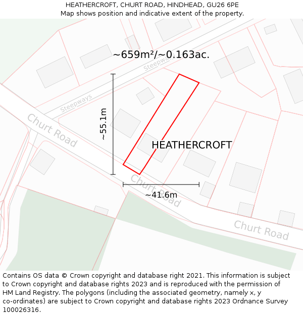 HEATHERCROFT, CHURT ROAD, HINDHEAD, GU26 6PE: Plot and title map