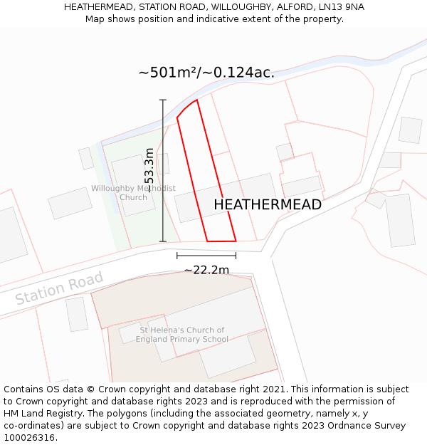 HEATHERMEAD, STATION ROAD, WILLOUGHBY, ALFORD, LN13 9NA: Plot and title map