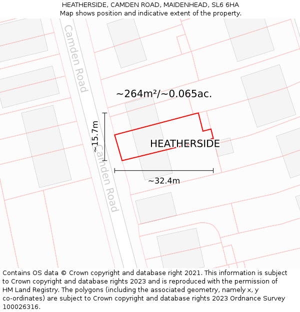 HEATHERSIDE, CAMDEN ROAD, MAIDENHEAD, SL6 6HA: Plot and title map