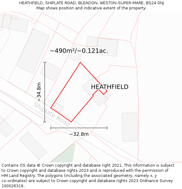 HEATHFIELD, SHIPLATE ROAD, BLEADON, WESTON-SUPER-MARE, BS24 0NJ: Plot and title map