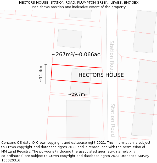 HECTORS HOUSE, STATION ROAD, PLUMPTON GREEN, LEWES, BN7 3BX: Plot and title map