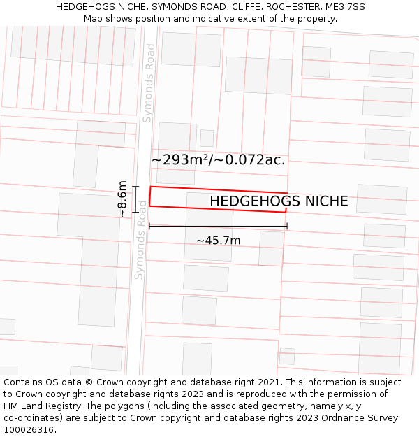 HEDGEHOGS NICHE, SYMONDS ROAD, CLIFFE, ROCHESTER, ME3 7SS: Plot and title map