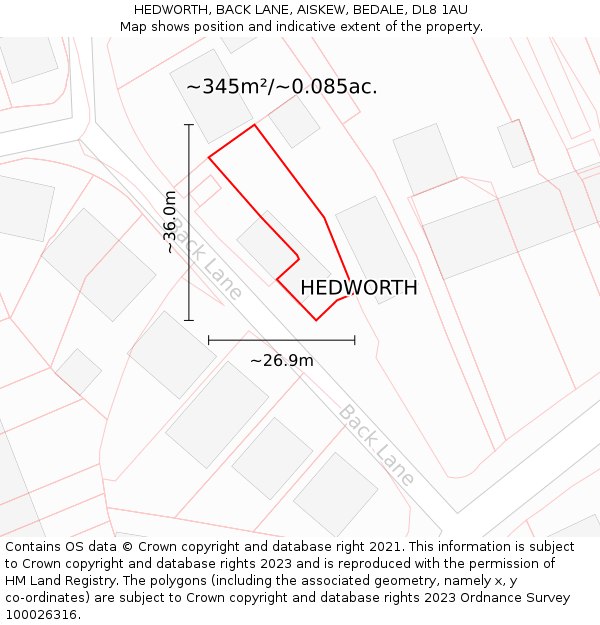 HEDWORTH, BACK LANE, AISKEW, BEDALE, DL8 1AU: Plot and title map