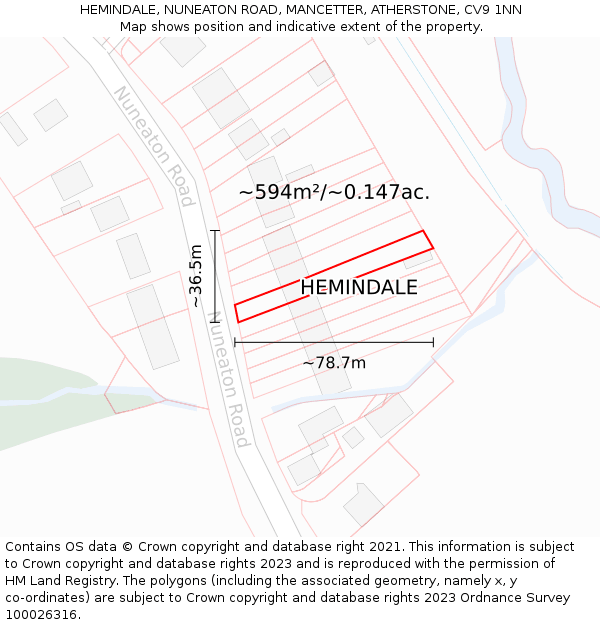 HEMINDALE, NUNEATON ROAD, MANCETTER, ATHERSTONE, CV9 1NN: Plot and title map