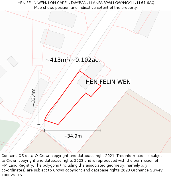 HEN FELIN WEN, LON CAPEL, DWYRAN, LLANFAIRPWLLGWYNGYLL, LL61 6AQ: Plot and title map