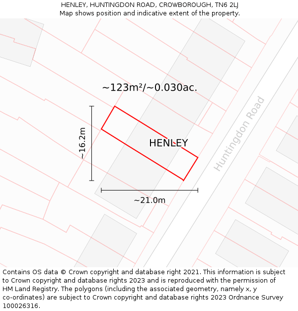 HENLEY, HUNTINGDON ROAD, CROWBOROUGH, TN6 2LJ: Plot and title map