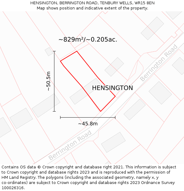 HENSINGTON, BERRINGTON ROAD, TENBURY WELLS, WR15 8EN: Plot and title map