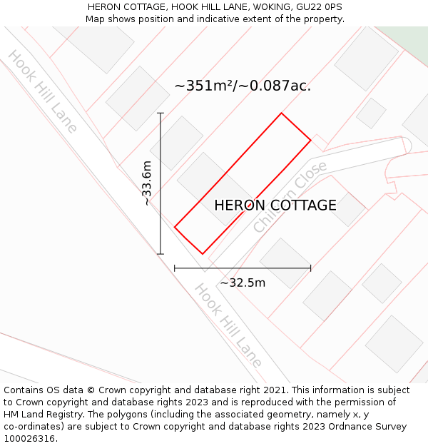 HERON COTTAGE, HOOK HILL LANE, WOKING, GU22 0PS: Plot and title map