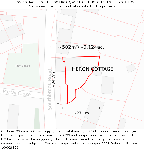 HERON COTTAGE, SOUTHBROOK ROAD, WEST ASHLING, CHICHESTER, PO18 8DN: Plot and title map