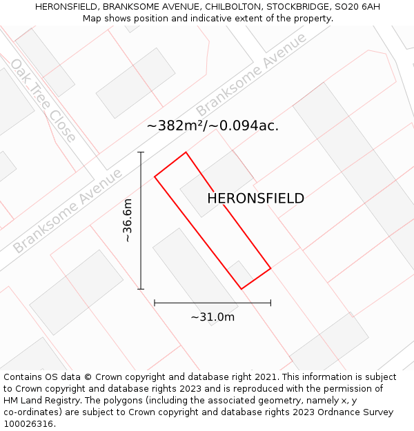 HERONSFIELD, BRANKSOME AVENUE, CHILBOLTON, STOCKBRIDGE, SO20 6AH: Plot and title map