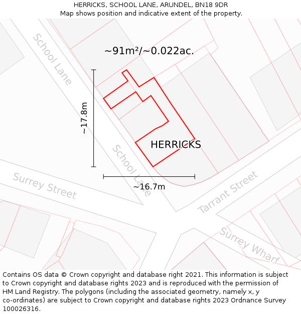 HERRICKS, SCHOOL LANE, ARUNDEL, BN18 9DR: Plot and title map