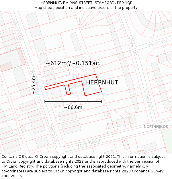 HERRNHUT, EMLYNS STREET, STAMFORD, PE9 1QP: Plot and title map