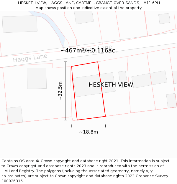 HESKETH VIEW, HAGGS LANE, CARTMEL, GRANGE-OVER-SANDS, LA11 6PH: Plot and title map