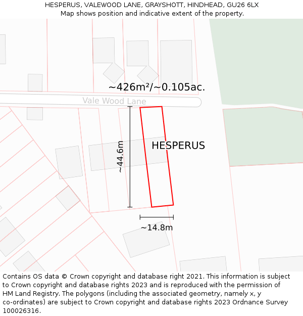 HESPERUS, VALEWOOD LANE, GRAYSHOTT, HINDHEAD, GU26 6LX: Plot and title map