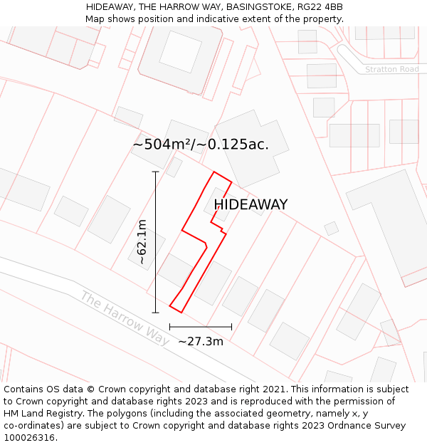 HIDEAWAY, THE HARROW WAY, BASINGSTOKE, RG22 4BB: Plot and title map