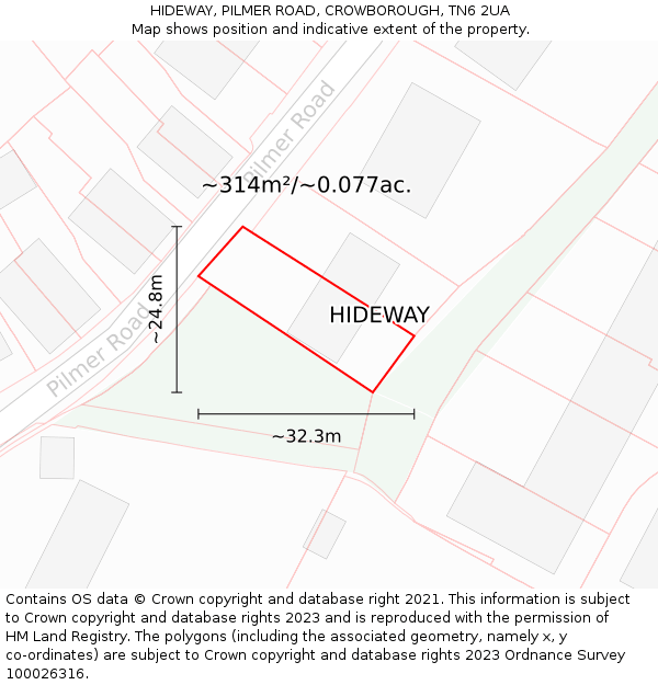 HIDEWAY, PILMER ROAD, CROWBOROUGH, TN6 2UA: Plot and title map