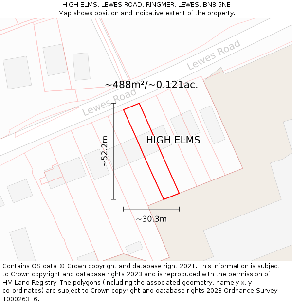 HIGH ELMS, LEWES ROAD, RINGMER, LEWES, BN8 5NE: Plot and title map