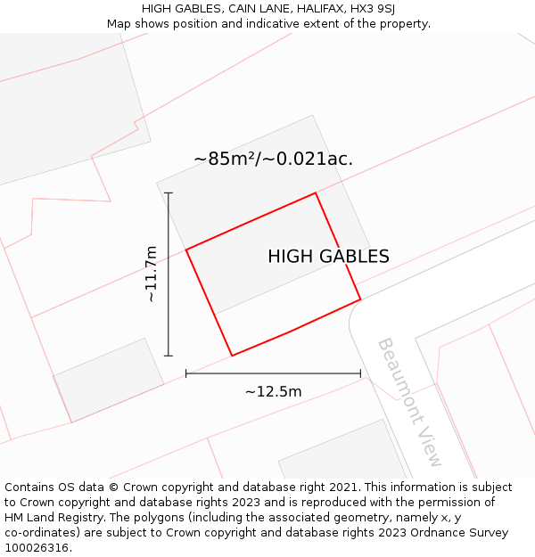 HIGH GABLES, CAIN LANE, HALIFAX, HX3 9SJ: Plot and title map