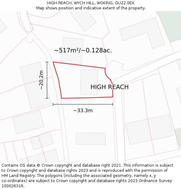 HIGH REACH, WYCH HILL, WOKING, GU22 0EX: Plot and title map