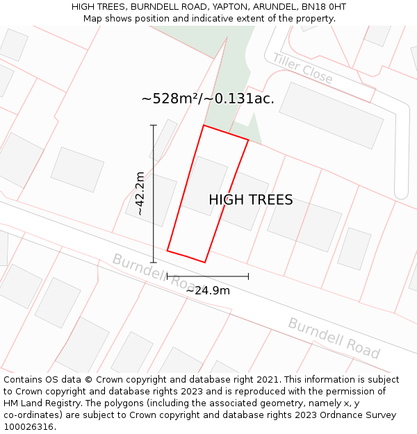 HIGH TREES, BURNDELL ROAD, YAPTON, ARUNDEL, BN18 0HT: Plot and title map