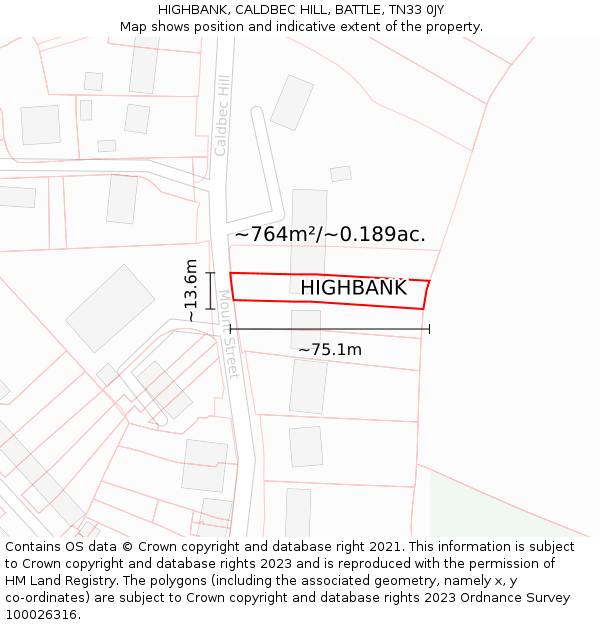 HIGHBANK, CALDBEC HILL, BATTLE, TN33 0JY: Plot and title map