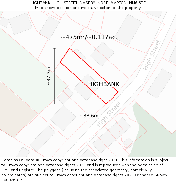 HIGHBANK, HIGH STREET, NASEBY, NORTHAMPTON, NN6 6DD: Plot and title map