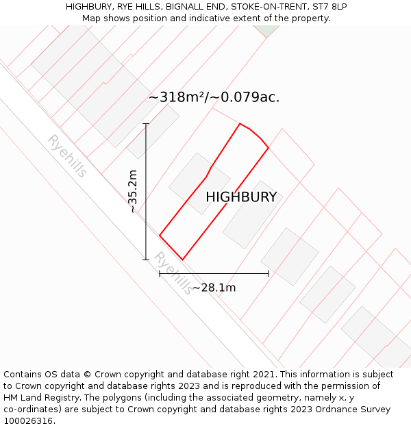 HIGHBURY, RYE HILLS, BIGNALL END, STOKE-ON-TRENT, ST7 8LP: Plot and title map