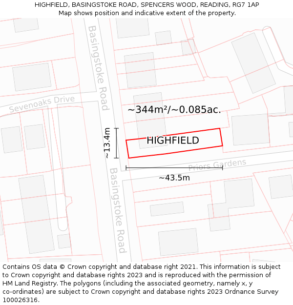 HIGHFIELD, BASINGSTOKE ROAD, SPENCERS WOOD, READING, RG7 1AP: Plot and title map