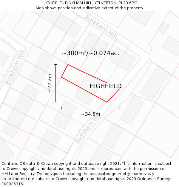 HIGHFIELD, BINKHAM HILL, YELVERTON, PL20 6BG: Plot and title map